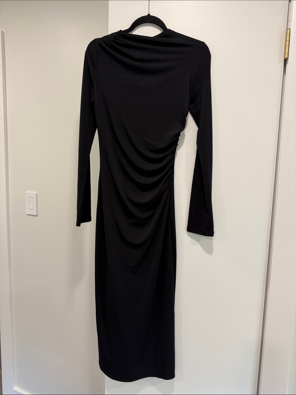 H&M Black Long-Sleeve Ruched Midi Dress - Brand